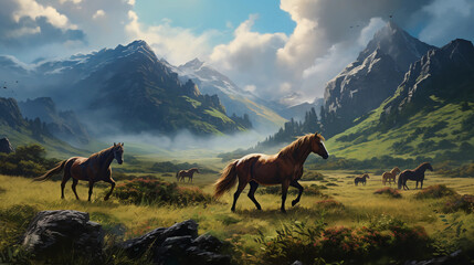 horses in the mountains