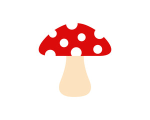 Mushroom icon. Amanita muscaria. Fly agaric. Red flat mushrom illustration.