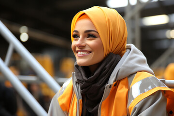 Strong muslim arabic Woman working hard on construction team