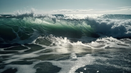 Fototapeta na wymiar Ocean water background. Huge waves with reflection