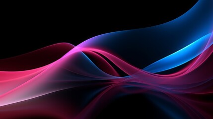 Blue and purple neon lights wave on black background. Generative ai