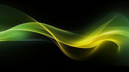 Lime colors neon lights wave on black background. Generative ai