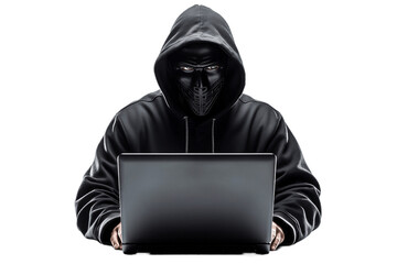 Hacker with Laptop Isolated on Transparent Background. AI