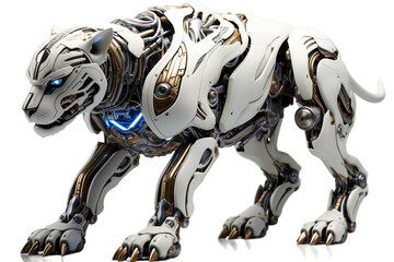 Robot Lioness - Mechanical Cyber Animal Isolated on Transparent Background. AI