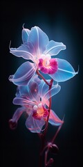 photo of a futuristic pink orchid flower glows in the dark