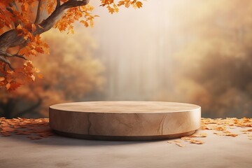 autumn landscape podium mockup for presentation or advertising background - obrazy, fototapety, plakaty