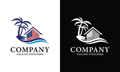Fototapeta na wymiar America's Homes and Beaches logo on a black and white background.