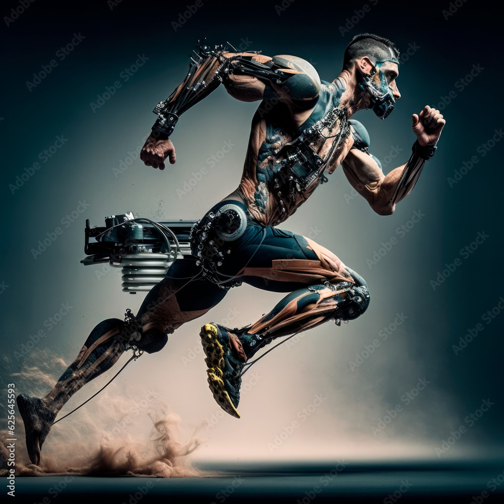 Wall mural hybrid man-robot runner: a fusion of power, speed, and style