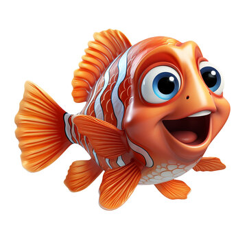 Cute Clownfish Smiling Funny, 3d Disney Pixar Style, Isolated, Without Background, Png.