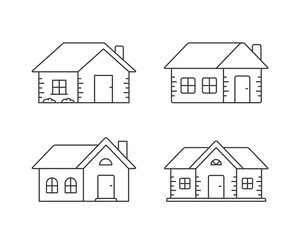 Four house line icons, vector eps10 illustration