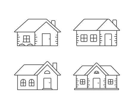 Four house line icons, vector eps10 illustration