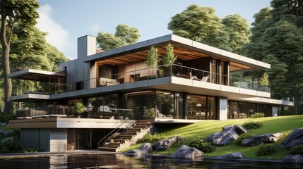 Obraz premium Modern house with a twist. Generative AI