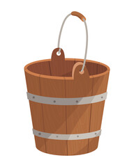 Wooden bucket with handle and without water. Container or empty pail for spa, sauna. Vector illustration isolated on white background © the8monkey
