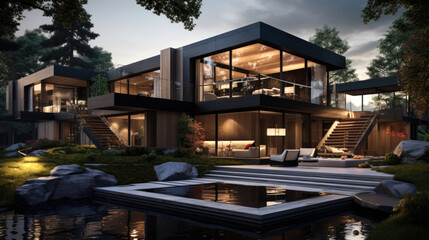 Fototapeta premium Modern house with a twist. Generative AI