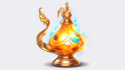 Magic Aladdin, Genie lamp on a dark background. Generative Ai