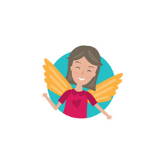 Smiling woman with wings, cartoon style.Vector illustration