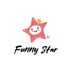 Funny star mascot with crown.Vector illustration