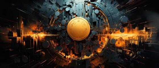 Cryptocurrency Abstract Art. Abstract art of Cryptocurrency background. Bitcoin. Crypto. Cryptocurrency Golden Coin. Blockchain. Made With Generative AI.