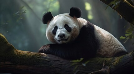 Naklejka premium Panda on the tree. Generative AI 