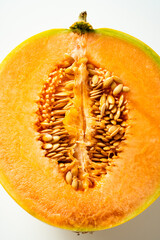 fresh ripe melon in a cut. macro. harvest