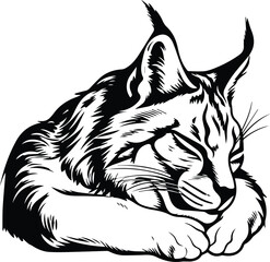 Fototapeta na wymiar Lynx Sleeping Logo Monochrome Design Style