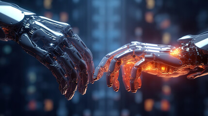 Artificial intelligence, Robot hand touching human. Generative Ai