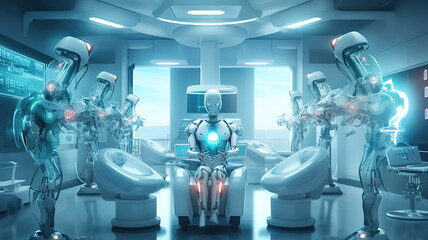 Doctor surgeon and neurologist use robotic and medical technology diagnose. Generative Ai