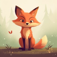 Fototapeta premium Furry Charm - Adorable Fox Inspired Character Illustration AI Generated