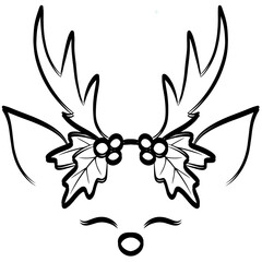 Christmas deer face line on transparent background