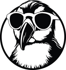 Puffin In Sunglasses Logo Monochrome Design Style