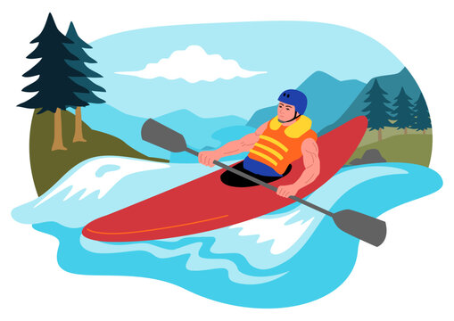 kayaker paddling red kayak on river clip art preview