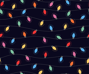 Christmas lights on dark background. Vector illustration.