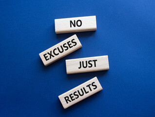 No excuses just results symbol. Wooden blocks with words No excuses just results. Beautiful deep...