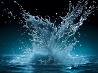 dark background with Water hit wall ground, explode into drop droplet. Fresh water splash on dark abstract oceanic background for any purpose. vivid emotions of anger, anxiety. ai generated