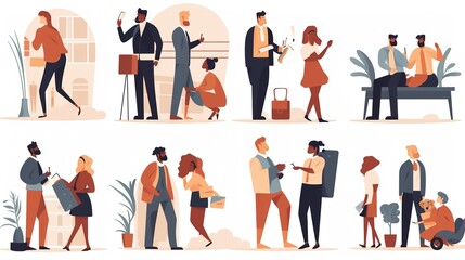 Fototapeta na wymiar Business Concept illustrations. Collection of scenes with men and women taking part in business activities.Business Strategy research,Business icons.illustrations