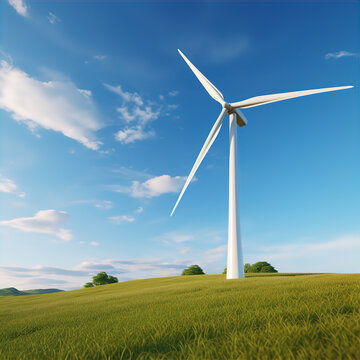 White Wind Powered Turbine Renewable Energy Green Hill Countryside Illustration