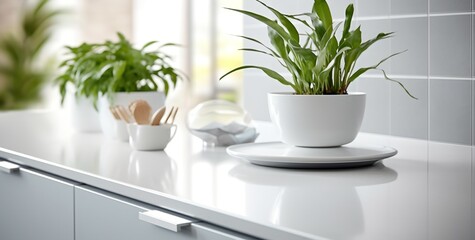 Fototapeta na wymiar Herbs in pots on kitchen table, generative ai