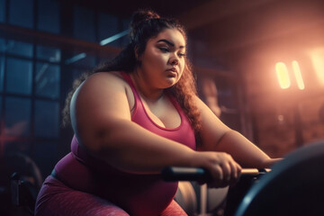 Fototapeta na wymiar Fat beautiful young woman at the gym Generative AI