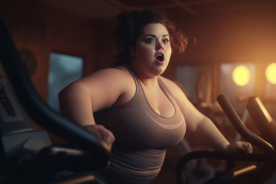 Fat beautiful young woman at the gym Generative AI