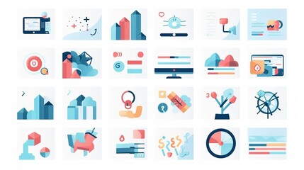 Fototapeta premium Business Concept illustrations. Collection of scenes with men and women taking part in business activities.Business Strategy research,Business icons.illustrations