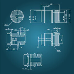 Shaft. Engineering drawing. Modern mechanics blueprints. Vector technology background. White modern wallpapers	
