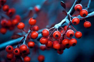 Winter rowan, closeup, generative ai