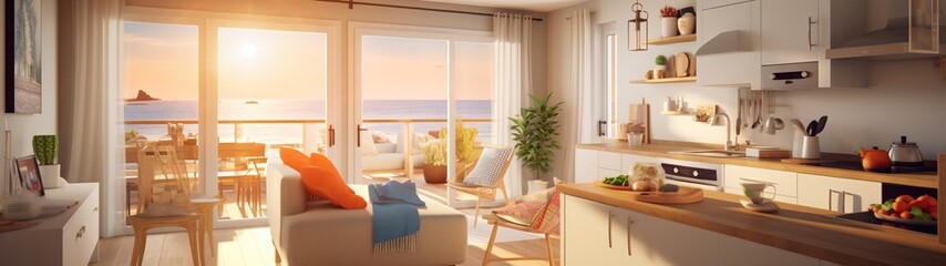 Living room and kitchen, generative ai