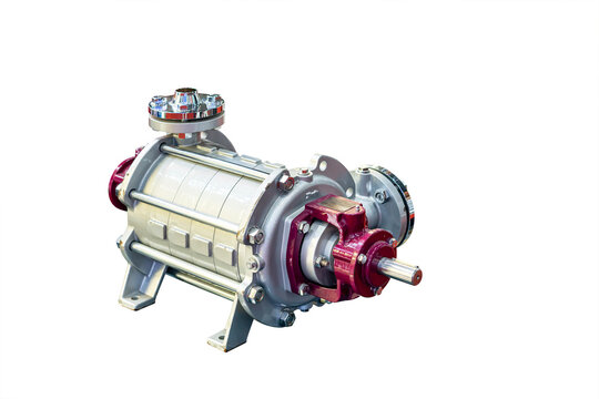 centrifugal multistage boiler feed pump for feeding or supply water to boiler or steam generator in industrial isolated on white background with clipping path