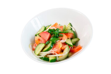 simple vegetable salad in a white plate, healthy meal, vegetarian meal