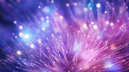 Obraz premium Abstract close up fiber optics light for background. Holiday concept. Optic communication and technology background. Optical lighting with bokeh, Generative Ai