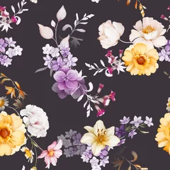 Fototapete Seamless pattern with wildflowers in a watercolor style. Summer bouquet © Karma