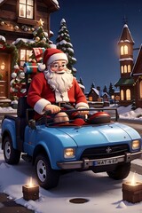 Obraz na płótnie Canvas santa claus driving a car