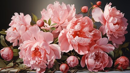 Beautiful Pink Peonies on sage green background. Peonies. Pink. Background. Close-up. Wallpaper, Art, Print, Cards for Lifestyle Blogs / Magazines, Spring. Generative AI.	