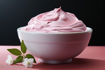 Cherry pink ice cream in a bowl. Delicious summer dessert. Generative AI